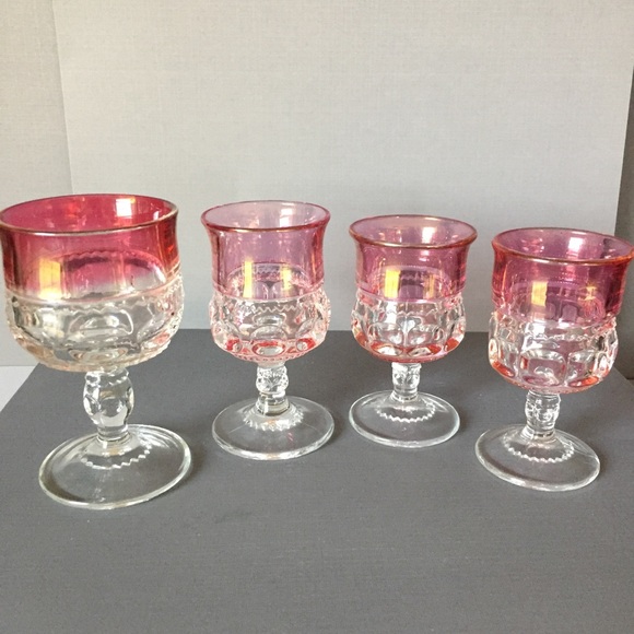 Vintage King crown pink glass faceted drink glasses cordials 4 set - Picture 2 of 7